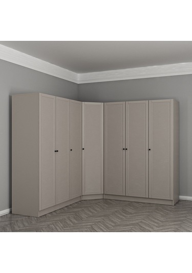 Kale 7 Kapaklı 4 Çekmeceli Köşe Dolap Kumtaşı Mebran Panjur 190cm Bej