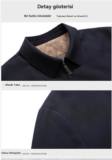 Sonbahar Ve Kış İçin Erkek Sıcak Mont Koyu Mavi