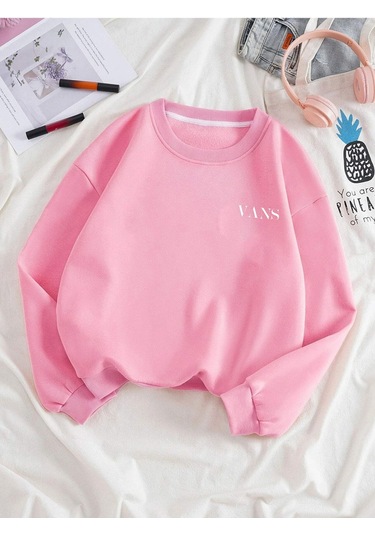 Unisex Kadın/Erkek Vans Renkli Oversize Bisiklet Yaka Pamuklu Sweatshirt