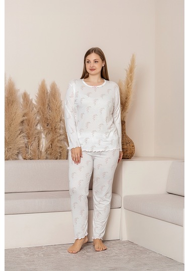 Uzun Kollu Büyük Beden Kadın Pijama Takımı- Çiçek Desenli Pijama - Pinterest Basic Kadın Pijama Pembe