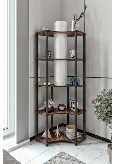 Ravilo Conrad Çift Yön Kullanım Raflı Köşe Lambader Ceviz Ceviz