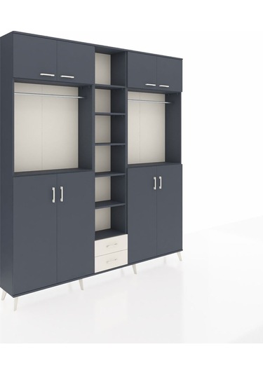Arges Dolap 14 Raflı 2 Çekmeceli 2 Askılı 220x30x243 Antrasit-antrasit/aytaşı Antrasıt/aytası