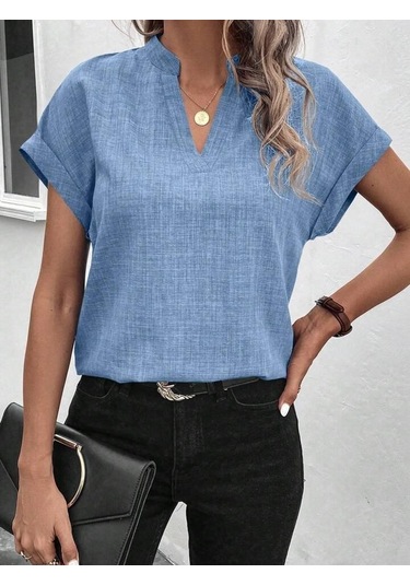 Kadın Kısa Kollu Hakim Yaka Sofya Bluz Göründüğü Gibi