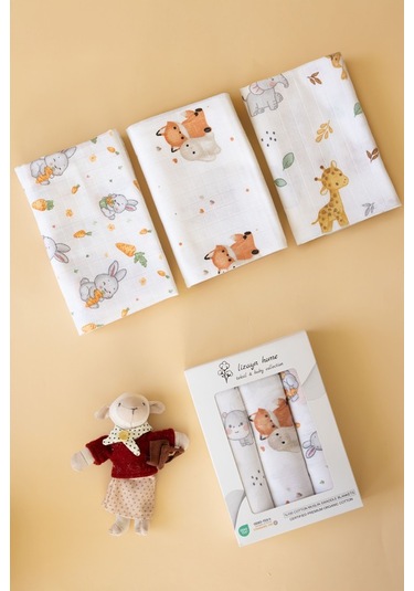 Çok Amaçlı Müslin Örtü & Battaniye 3'lü Set Pamuk Oeko-teks Sertifikalı 80x80 Cm Beyaz