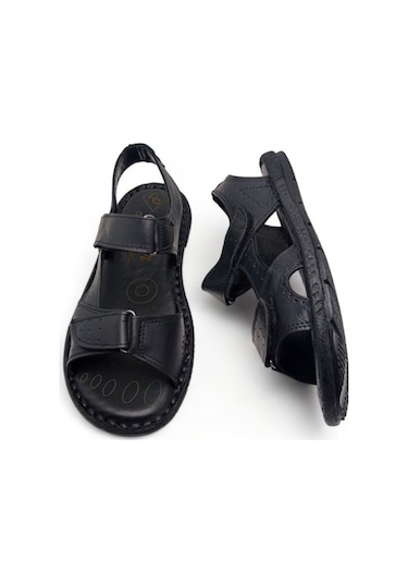 Magic Shoes Hakiki Deri Ortopedik Erkek Sandalet Siyah-yeni Siyah