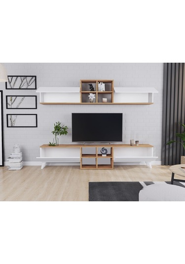 Eyfel 4 Kapaklı Tv Ünitesi, Tv Sehpası Atlantik Çam - Beyaz Beyaz