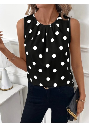 Kadın Askılı Yakası Büzgülü Puantiyeli Atlas Bluz Karışık