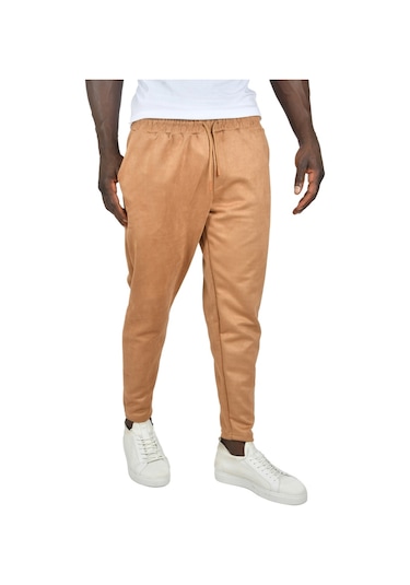Deepsea Erkek Camel Beli Lastikli Bağcıklı Kırışmayan Süet Kumaş Rahat Kesim Dar Paça Spor Pantolon 2505556 False Camel