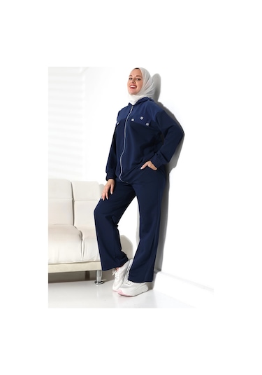 Kadın Mevsimlik Alt Ve Üst Rahat Lacivert Spor Tesettür Takım Lacivert