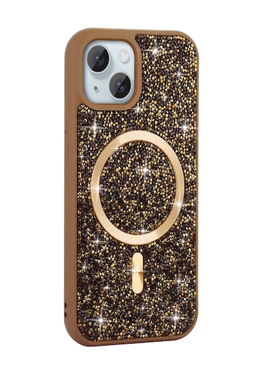 Ardemix İphone Uyumlu 14 Kılıf Pırlanta Tasarımlı Magsafe Şarj Özellikli Mozaik Silikon Kap Gri