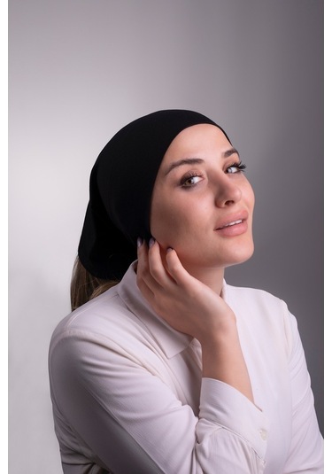 Halven Siyah Pratik Hazır Geçmeli Iç Bone Viskon Kumaş Dikişsiz Boru Bon Siyah