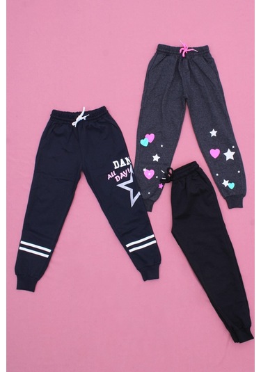 3'lü Karışık Paris Model Kız Çocuk Lacivert-siyah-antrasit Eşofman Altı Çok Renkli