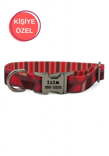 Caramelos İsimli Köpek Tasması, Köpek Künyesi, Köpek İsimlik 230 Kırmızı