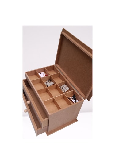 Hobi Dekoratif Model Makyaj Kutusu 2 Çekmece Ahşap Mdf Ham El Yapımı