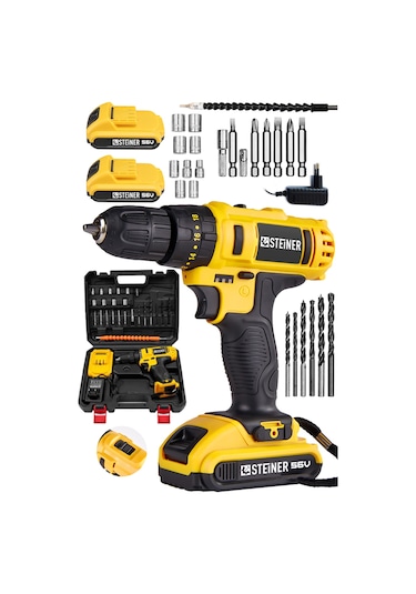 Steiner 56 V 5 Ah Çift Akülü Bakır Sargılı Darbeli Vidalama Matkap + 24 Parça Set Sarı