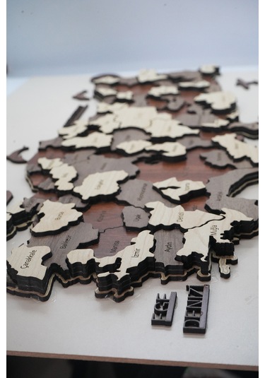 3 Boyutlu Tablo Ahşap Mdf Dekoratif Detaylı Türkiye Haritası Du