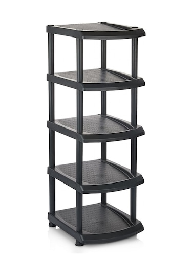 Piev Plastik Tekli 5 Katlı Ayakkabılık Siyah Siyah