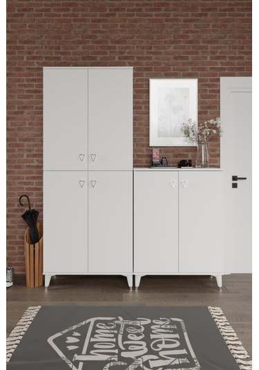 Simple Sp6190 Ayakkabılık 6 Kapaklı Mutfak Dolabı Balkon Dolabı Kiler Banyo Dolabı Çok Amaçlı Dolap Beyaz Gümüş Beyaz - Gümüş