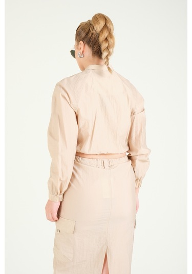 Giyim Dünyası Kadın Paraşüt Crop Mont Açık Camel 001