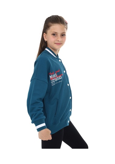 Toontoy Kız Çocuk Baskılı Kolej Hırka Petrol Mavi