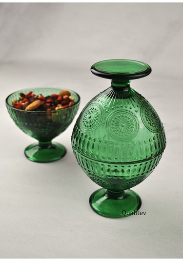 3 Adet Yeşil Cam Çerezlik Dondurma Tabağı Sunum Magnolia Kasesi