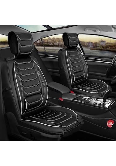 Renault Kangoo 2+1 Parçalı Lüx Deri Oto Koltuk Kılıfı Ön Arka Takım Eagle Siyah Beyaz