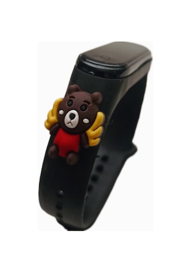 Renkli Led Ekranlı Silikon Kordonlu Kol Saati Siyah Ayıcık