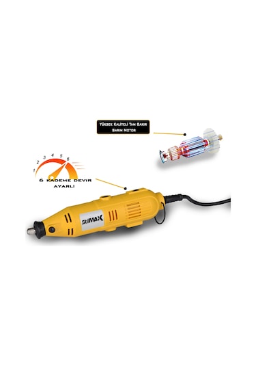 Stilmax STM405 450 W Devir Ayarlı Gravür Oyma Taşlama Makinesi + 405 Parça Set