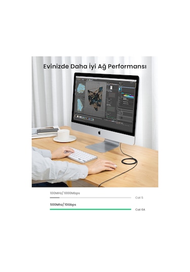 Ugreen Cat6a Slim 10 Gbps Ethernet Kablosu 3 Metre, Siyah, 70653