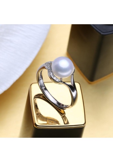 Pembe Lsooyh Inci Takı Doğal Tatlı Su Inci Yüzükler Kadınlar Için Moda Kadın Kübik Zirkonya Cz Yüzük Pembe