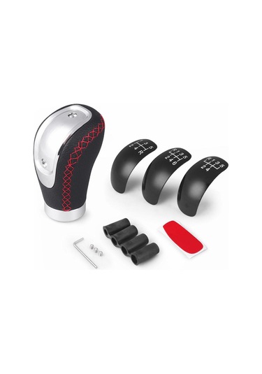 Kırmızı 5/6 Hız Evrensel R Pu Deri Vites Topuzu Manuel Araba Vites Sopa Kafa Vites Değiştirme Topuzu Modifiye Vites Kafası