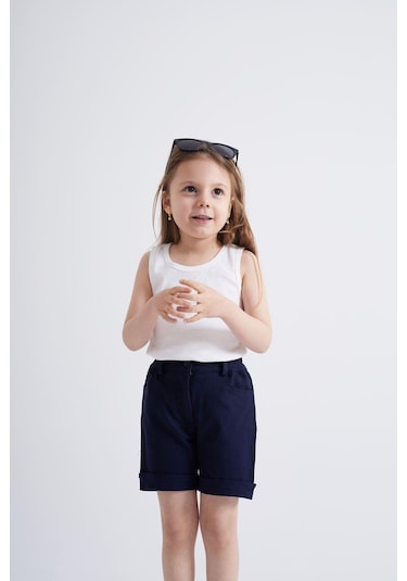 Oliventhekid Taşlı Detaylı Kız Çocuk Şort Lacivert Lacivert