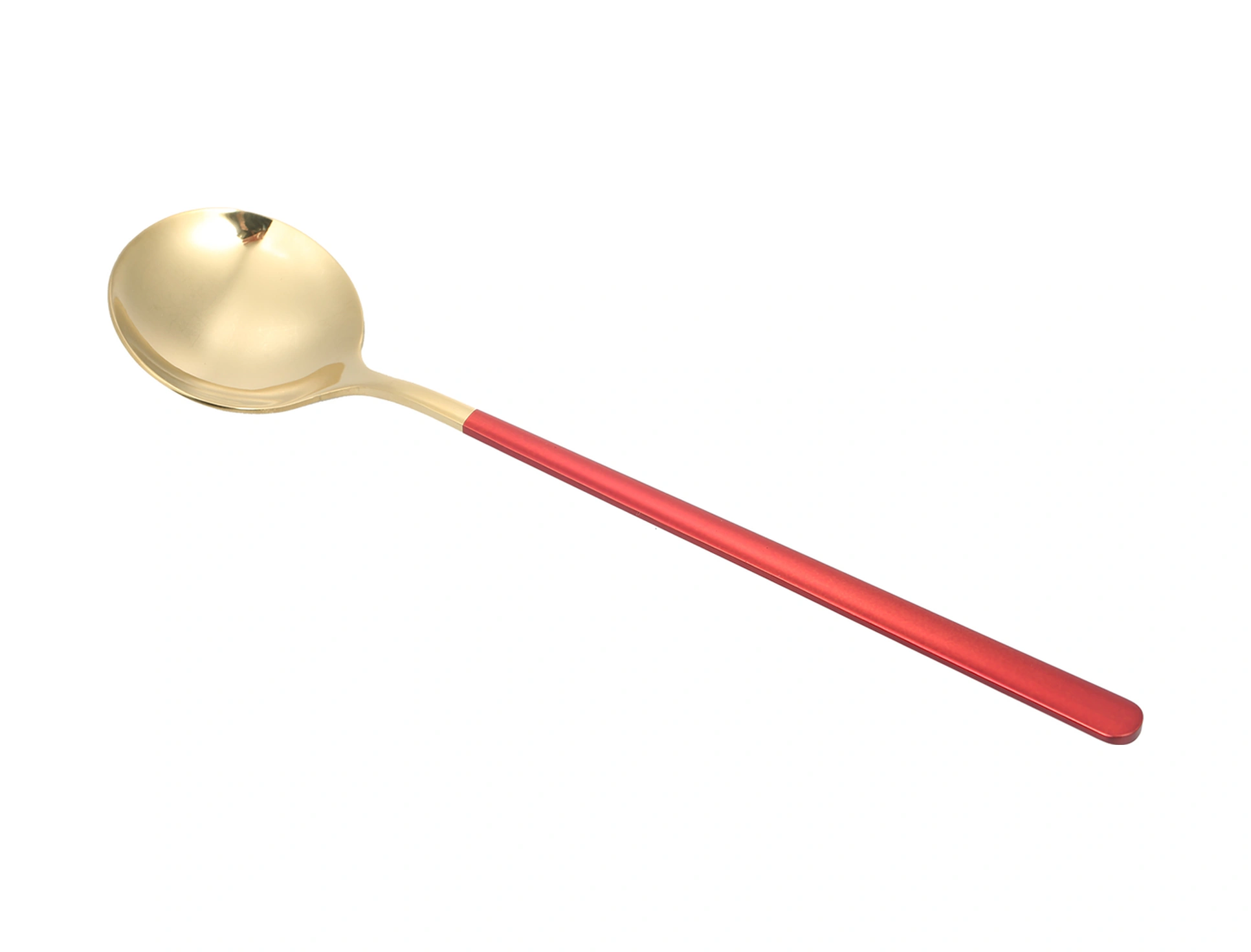 Kosona Portekiz 304 Çelik Copper+kırmızı Uzun Saplı Dolgulu Büyük Yuvarlak Servis Kaşığı - Tatlı/kahvaltı/西餐 Ütensili 1 Adet Altın