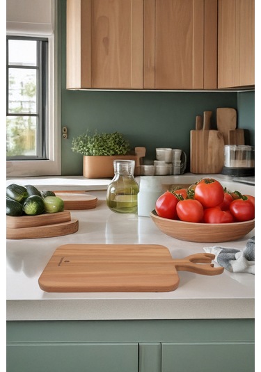 Yekpare Masif Ahşap Sunum Tahtası Kesme Tahtası Kayın Medium 14