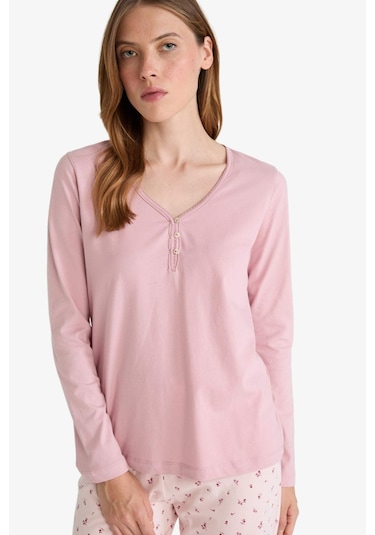 Defacto Pijama Takımı Regular Fit Uzun Kollu Üst Desenli Uzun Alt-fall İn Love G0229ax25aupn364 Pembe