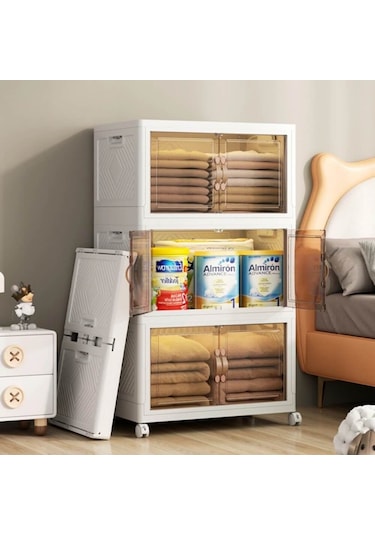 Piev Çok Amaçlı Kapaklı İstiflenebilir Organizer Dolap 4 Lü Beyaz