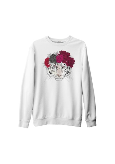 Purple Pink - Kaplan Beyaz Unisex Kalın Sweatshirt