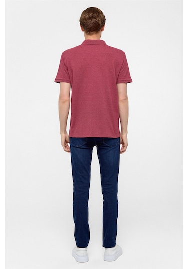 Koyu Bordo Regular Armürlü Polo Yaka Tişört-37210 Koyu Bordo