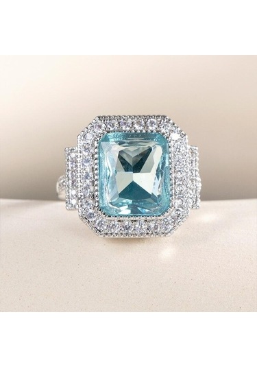 Bella Kutusu Muhteşem Kadın Alyanslar Büyük Gök Mavisi Kübik Zirkonya Asil Bayan Aksesuarları Parti Hediyeler Için Vintage Takı 10 Mavi Mavi