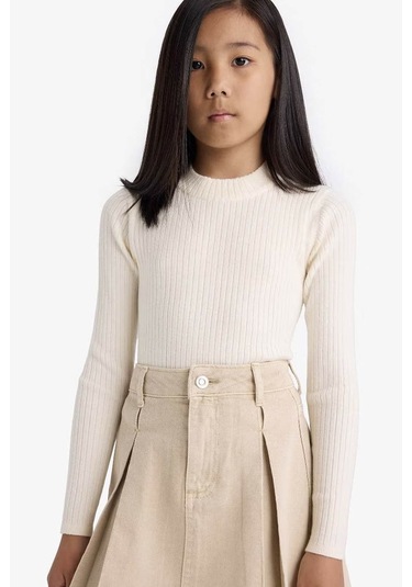 Defacto Fitted Bisiklet Yaka Ribana Ekru Kız Çocuk Kazak E9849a8/er233 Ekru