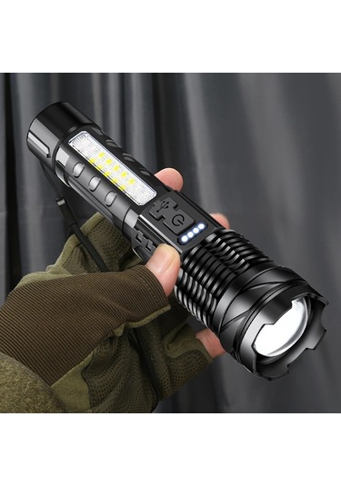 Lemestar 2600 Mah Pil Li-ion Dışarıda Kullanalım 30w Beyaz Lazer Feneri Cob Yan Lambalı Kırmızı-mavi Flash İş Aydınlatması Siyah