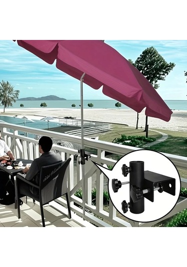 Chuangyinshop Siyah Ağır Hizmet Açık Hava Şemsiye Kelepçesi - Aletsiz Kurulum, Ayarlanabilir Yükseklik Siyah