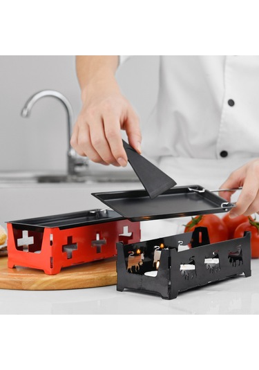 Xiyyadms Taşınabilir Mumlu Raclette Izgara Seti - Ahşap Saplı Yapışmaz Tava Ve Spatula Siyah