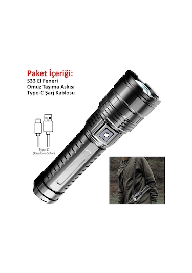 Valkyrie Ultra Güçlü Yüksek Parlaklık M80 Led Şarjlı El Feneri 6000mah Powerbank Siyah