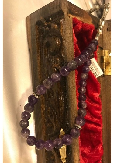 Ametist Tespih Doğal Taş Tesbih Gümüş İmameli Ahşap Kutulu Çok Renkli