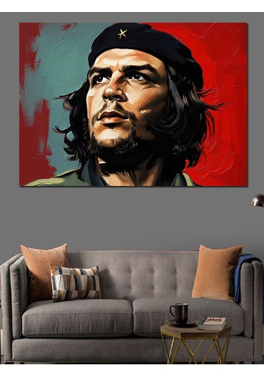 Che Guevara Portresi Renkli Sanat Dekoratif Kanvas - Mdf Ahşap Tablo