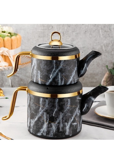 Özlife Vigo Golden Aile Boy Granit Çaydanlık Takımı Siyah