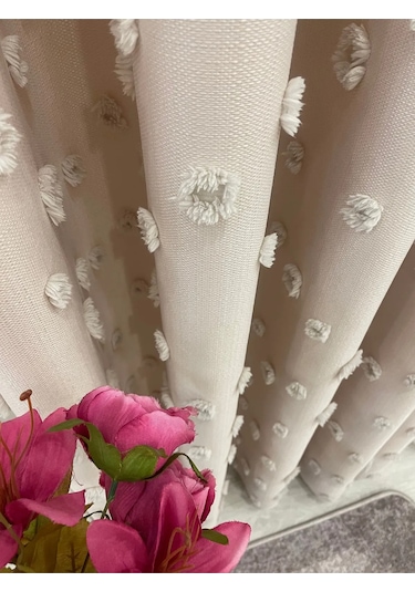 Brillant Carla Puffy Püsküllü Perde İstenilen Tüm Ölçülerde Bej Bej