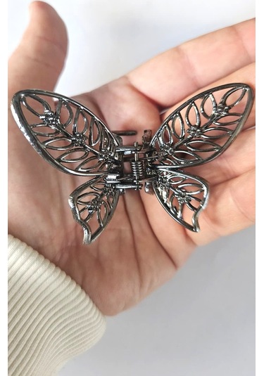 Kelebek Model Siyah Antrasit Renk 7 Cm Orta Boy Metal Saç Tokası Siyah