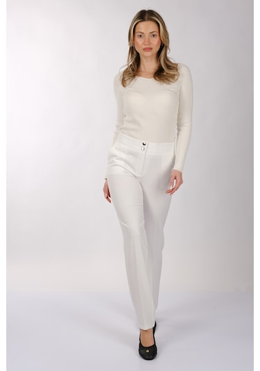 Modiva Minimalist Yüksek Bel Regular Fit Kadın Pantolon - Günlük & İş Ekru